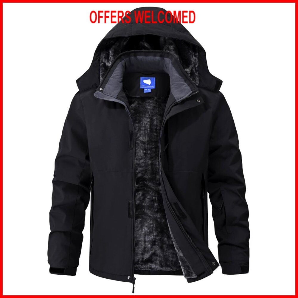 Men's Waterproof Ski Jacket Fleece Lined Insulated Parka with Hood